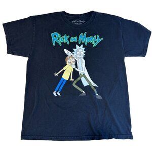 Rick And Morty T-Shirt Cartoon Network Black Cotton Short Sleeve Size Large